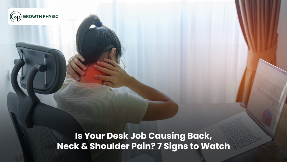 Desk worker experiencing back neck and shoulder pain